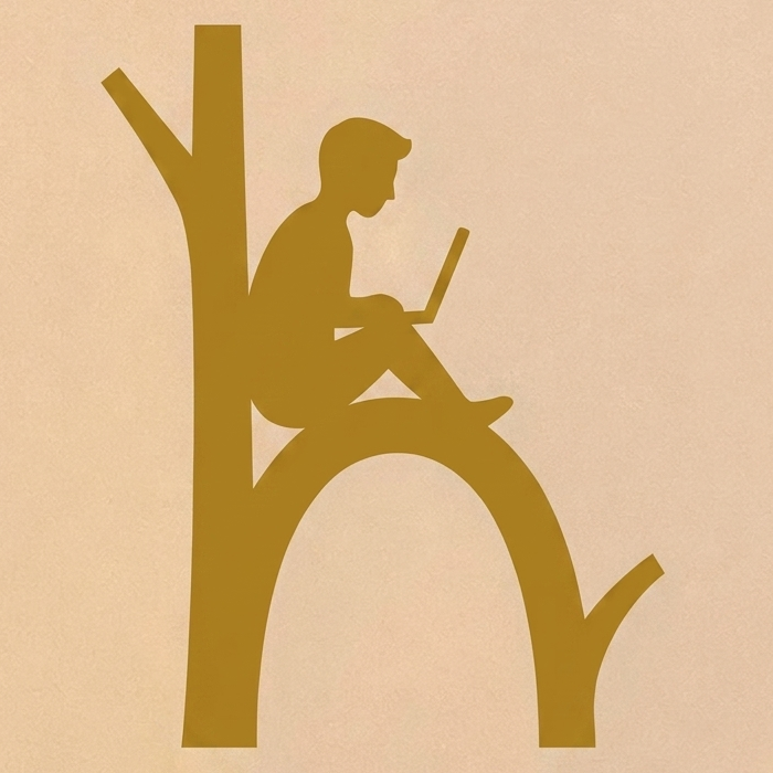 Heemlo — a figure resting in a tree with a laptop